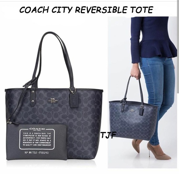 Coach Handbags - COACH DENIM NAVY REVERSIBLE TOTE SIGNATURE NWT